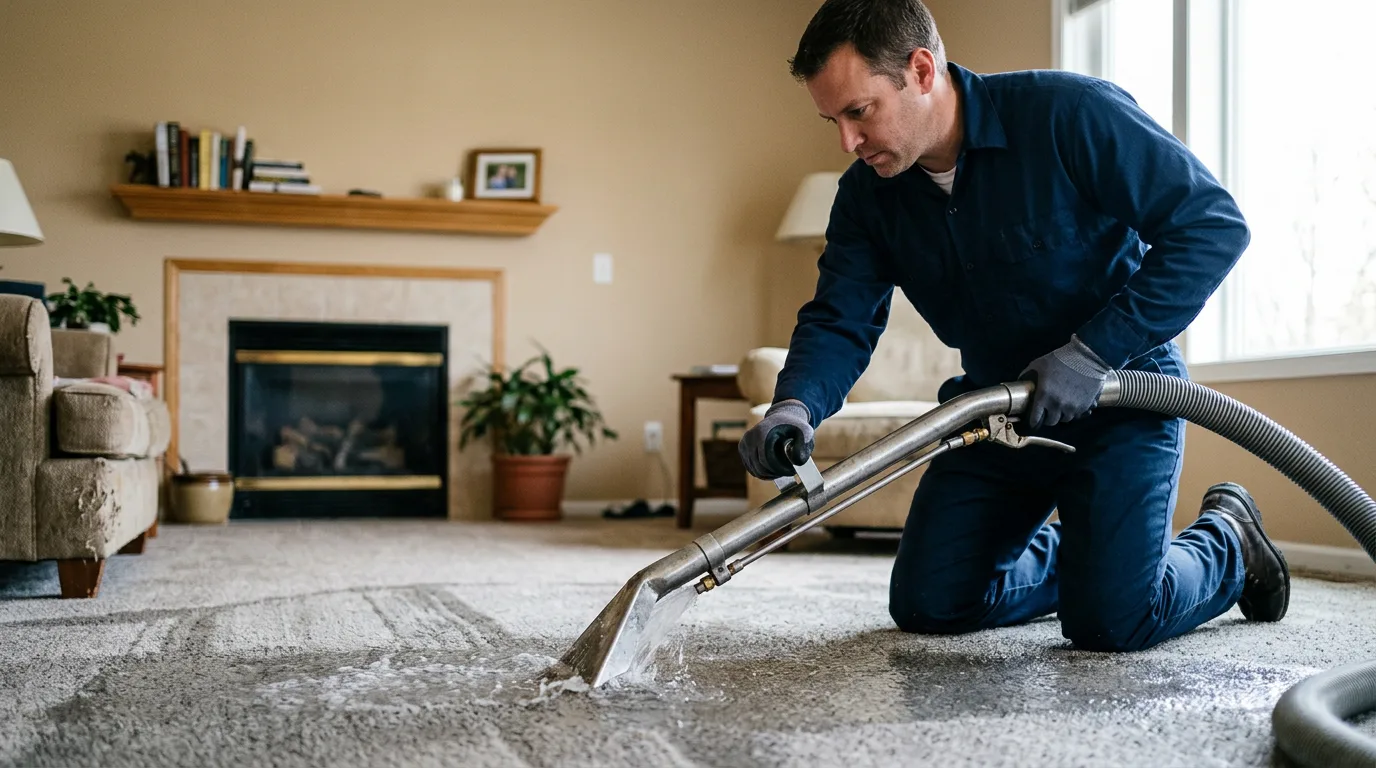 Water damage restoration technician working near Amagon, AR